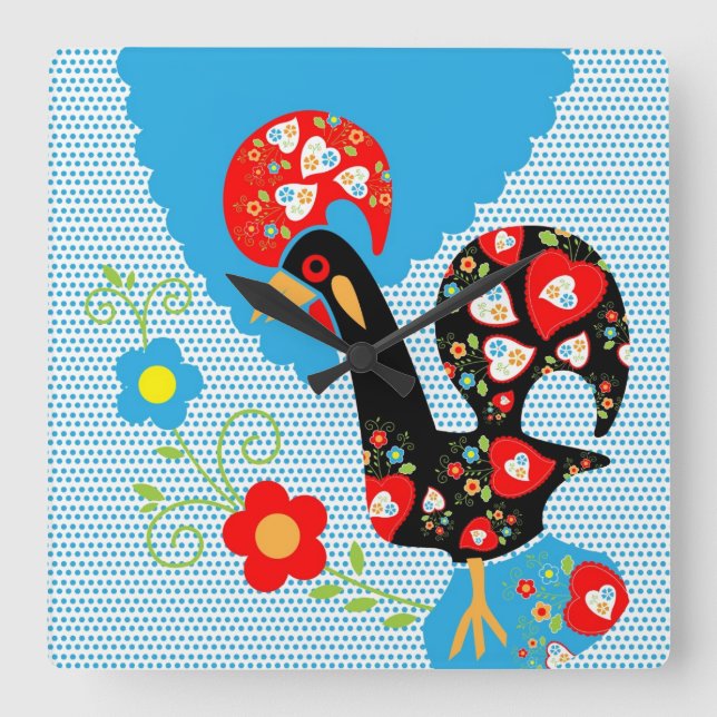 The Portuguese Rooster of Barcelos Square Wall Clock (Front)