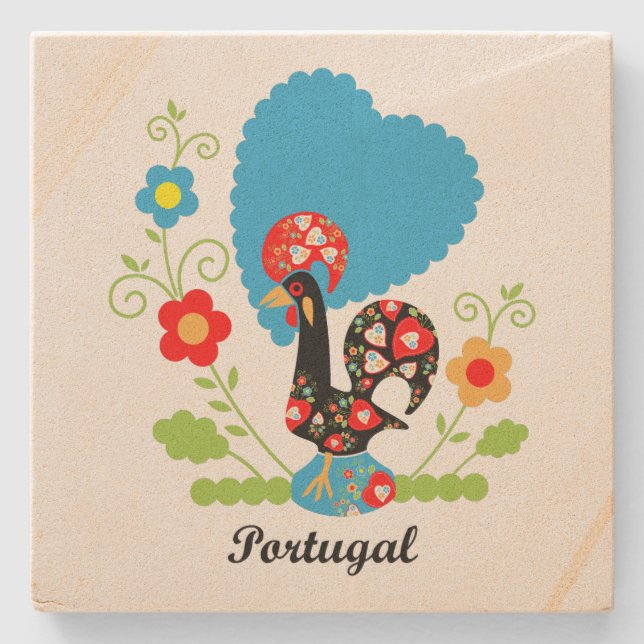 The Portuguese Rooster Stone Coaster (Front)