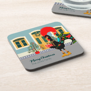 The Portuguese Rooster with a Christmas present Coaster