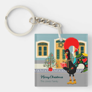 The Portuguese Rooster with a Christmas present Key Ring