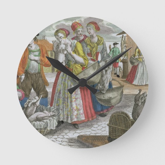 The Poultry Market (coloured engraving) Round Clock (Front)
