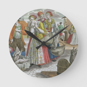 The Poultry Market (coloured engraving) Round Clock