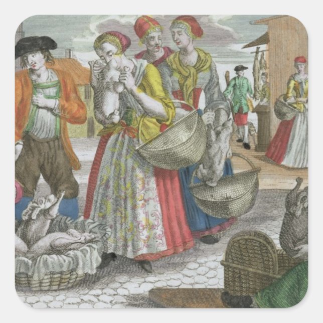 The Poultry Market (coloured engraving) Square Sticker (Front)