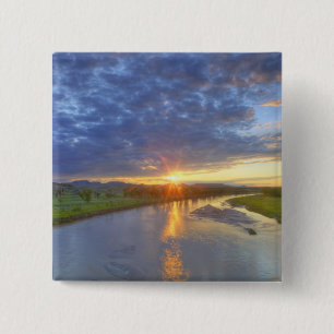 The Powder River catches last light in Custer 15 Cm Square Badge