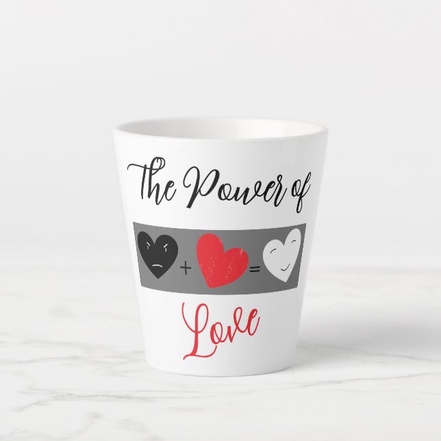 The power of love black red and white hearts latte mug (Front)