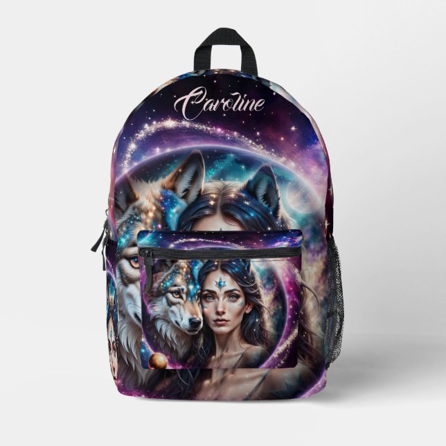 The power of the mystical wolf printed backpack (Front)