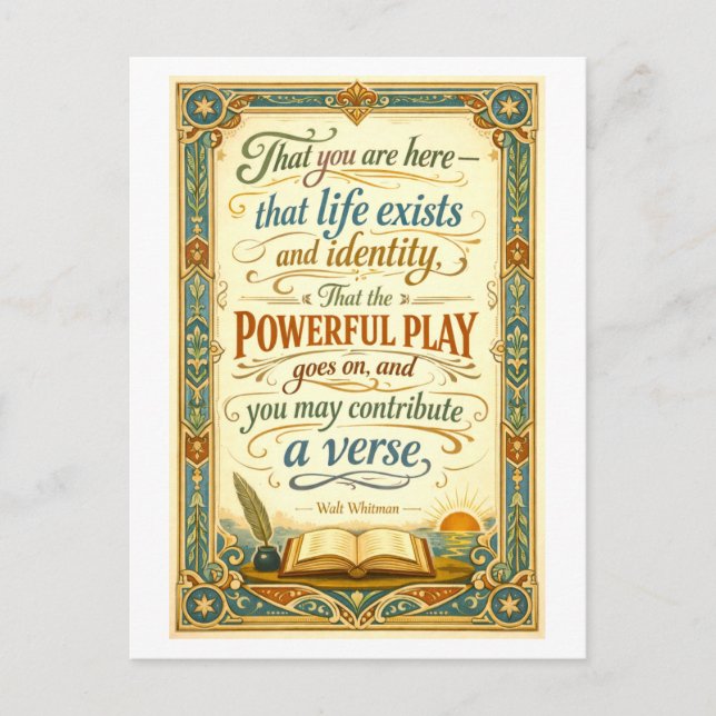"The Powerful Play" Whitman Quote Postcard (Front)