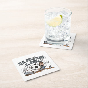 The Pressure is Real Soccer Stress Square Paper Coaster