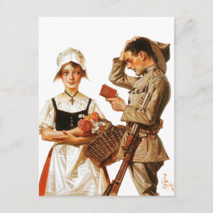 The Pretty French Woman and Nervous Soldier Postcard