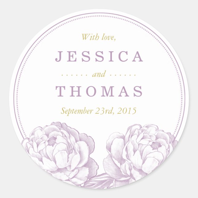 The Pretty Peony Floral Wedding Collection Classic Round Sticker (Front)