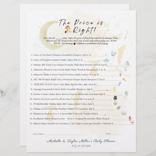 The Price is Right Baby Shower Game, It's Twins! (Front/Back)