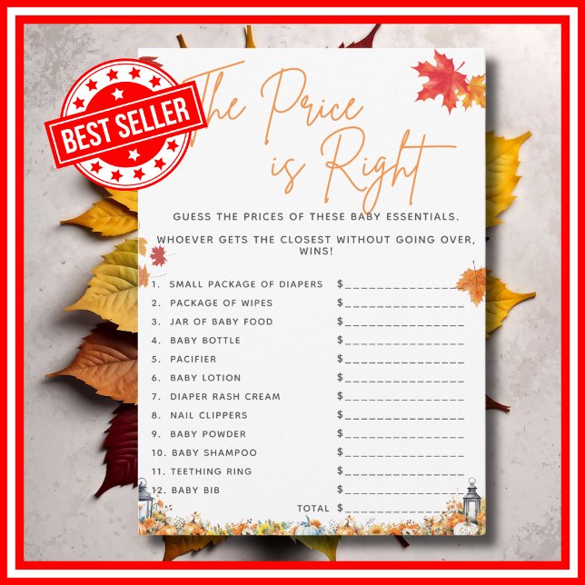 THE PRICE IS RIGHT Baby Shower Game Little Pumpkin Invitation (UNSCRAMBLE Baby Shower Game with Answers A Little Pumpkin is on the Way Invitation )