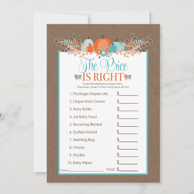 The Price is Right- Baby Shower Game Pumpkins (Front)