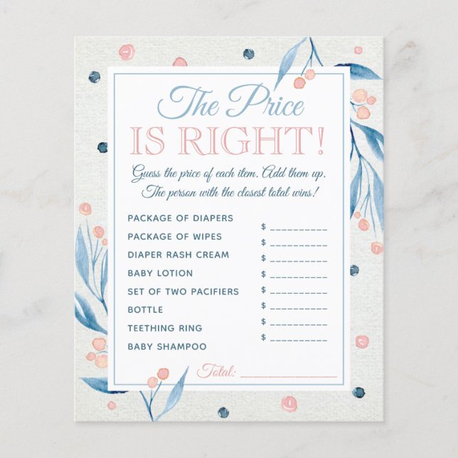 The Price Is Right Game, Baby Shower, Blue, Pink Flyer (Front)