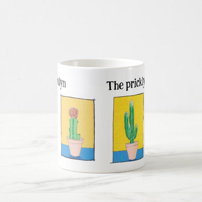 The prickly plant lady, cactus drawings, your name coffee mug (Center)
