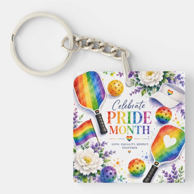 The Pride Pickleball Rainbow themed Key Ring (Front)