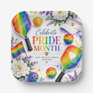 The Pride Pickleball Rainbow themed Paper Plate