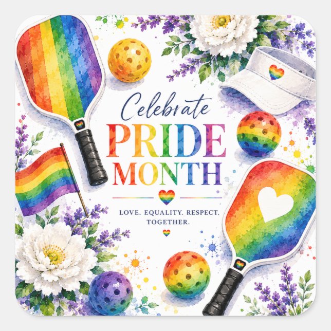 The Pride Pickleball Rainbow themed Square Sticker (Front)