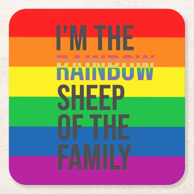 The Pride Rainbow themed LGBTQ Square Paper Coaster (Front)