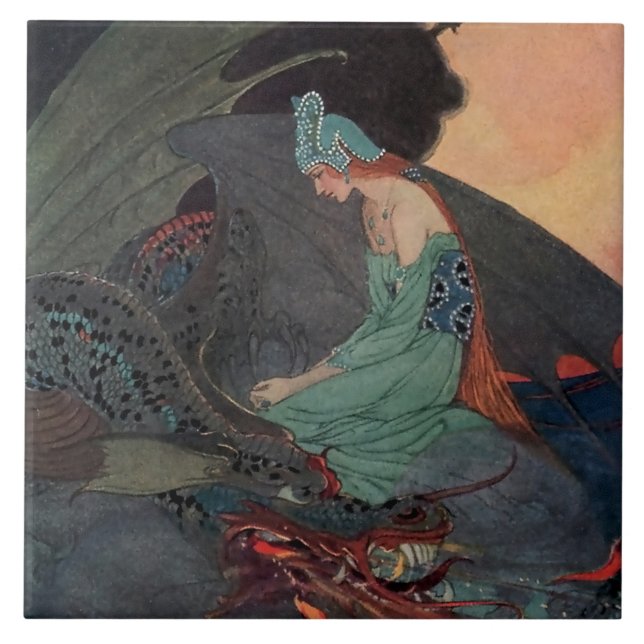 “The Princess and The Dragon” by Elenore Abbott Ceramic Tile (Front)