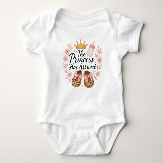 The Princess Has Arrived-Leopard Print Bow  Baby Bodysuit (Front)