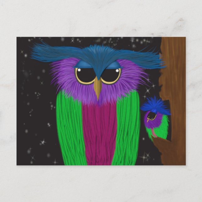 The Prismatic Crested Owl Illustration Postcard (Front)