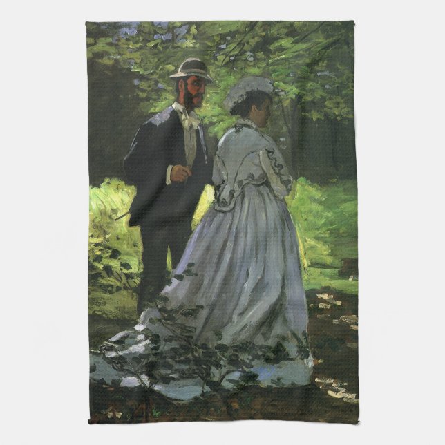 The Promenaders, aka The Strollers by Claude Monet Tea Towel (Vertical)