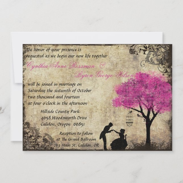 The Proposal Vintage Wedding Invitation Hot Pink (Front)