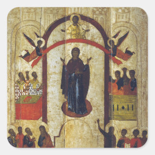 The Protection of the Mother of God Byzantine Icon Square Sticker