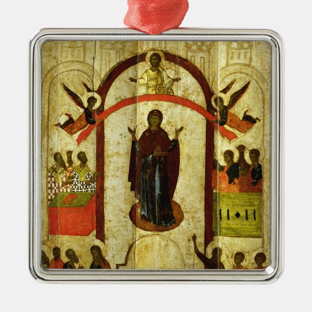 The Protection of the Theotokos  Russian icon Metal Ornament (Front)