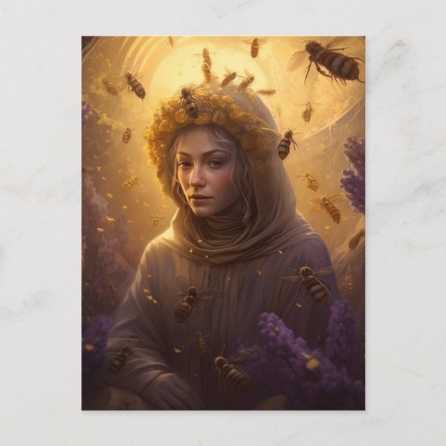 The Protector of the Honey Bee Blonde Woman  Postcard (Front)