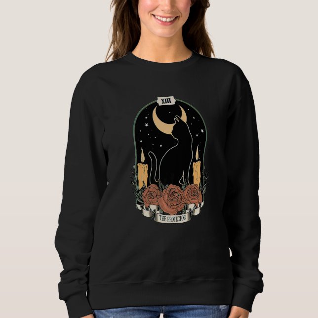 The Protector Tarot Card Crescent Moon Black Cat o Sweatshirt (Front)