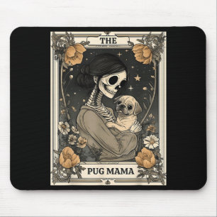 The Pug Mama Skeleton Tarot Card Vintage Puppy Dog Mouse Pad