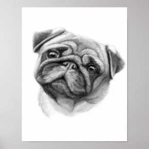 The Pug Portrait Cute Pug Dog Face Poster
