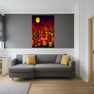 The pumpkin city at Halloween   AI Art Poster