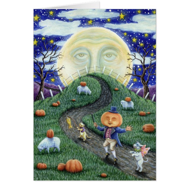THE PUMPKIN MAN MEETING MAN IN THE MOON CARD (Front)