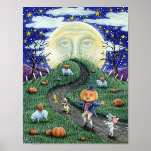 THE PUMPKIN MAN MEETING MAN IN THE MOON, HALLOWEEN POSTER