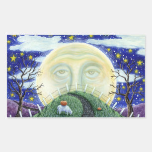 THE PUMPKIN MAN MEETING MAN IN THE MOON, HALLOWEEN RECTANGULAR STICKER