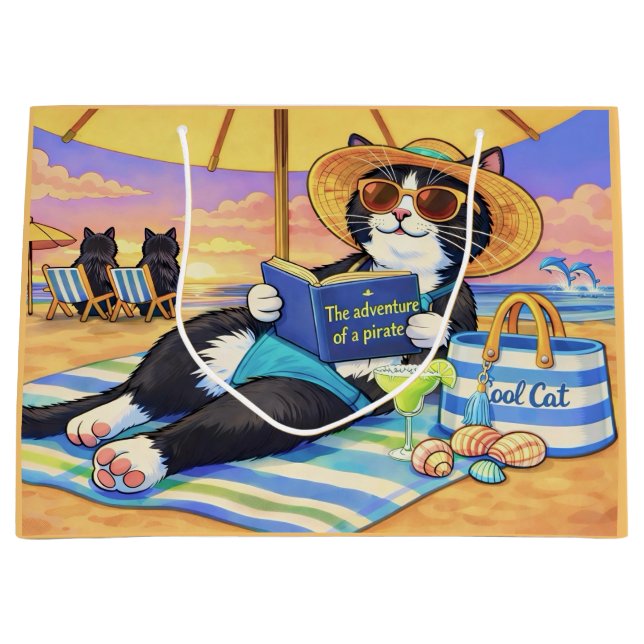 The Purrfect Beach Day,Cat Large Gift Bag (Front)