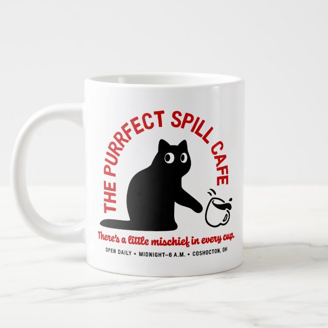 The Purrfect Spill Cafe Large Coffee Mug (Left)