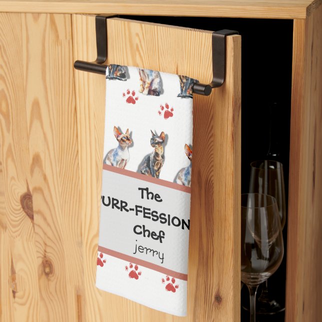 "The Purrfessional Chef" Cat Lover Custom Tea Towel (Thirds Fold)