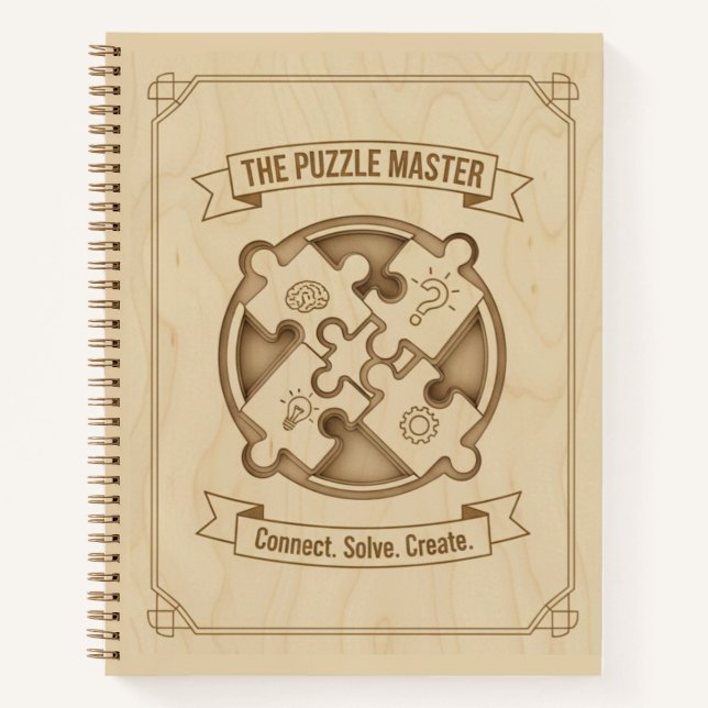 The Puzzle Master Connect Solve Create Wood  Notebook (Front)