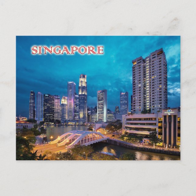 The quay and Singapore skyline at night Postcard (Front)