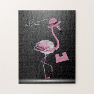 The Queen Has Retired Classy Chic Pink Flamingo Jigsaw Puzzle