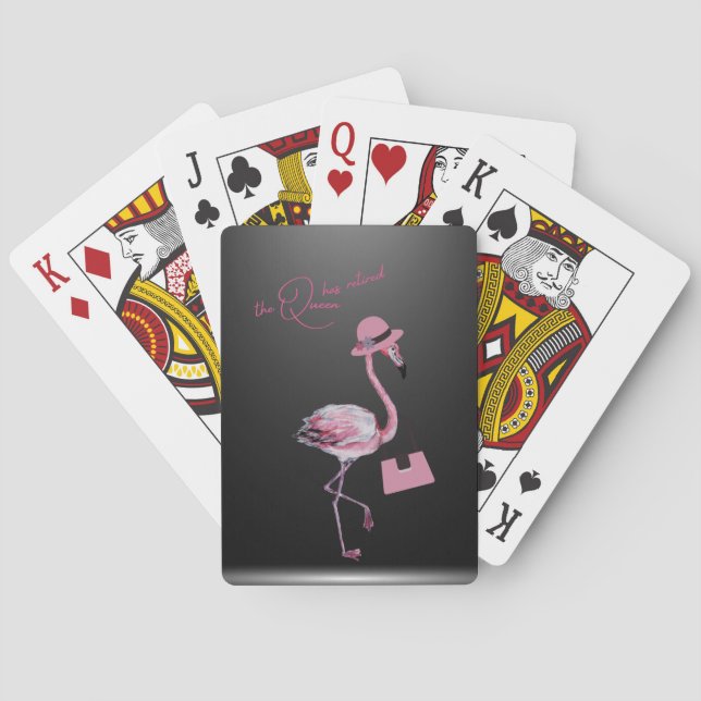 The Queen Has Retired Classy Chic Pink Flamingo Playing Cards (Back)