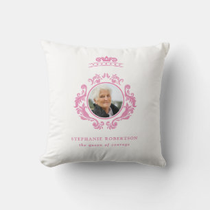 The Queen of Courage Breast Cancer Pink Photo Name Cushion