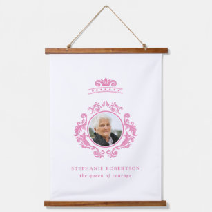 The Queen of Courage Breast Cancer Pink Photo Name Hanging Tapestry