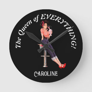The Queen of Everything. Editable text and name Round Clock