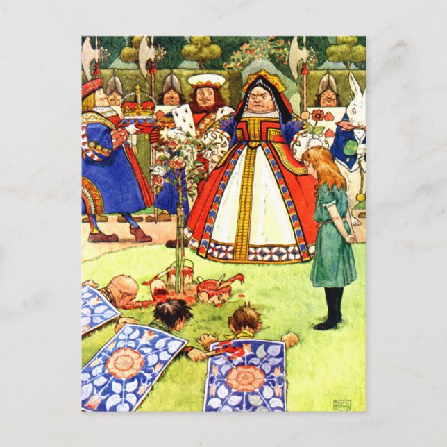 The Queen of Hearts and Alice in Wonderland Postcard (Front)