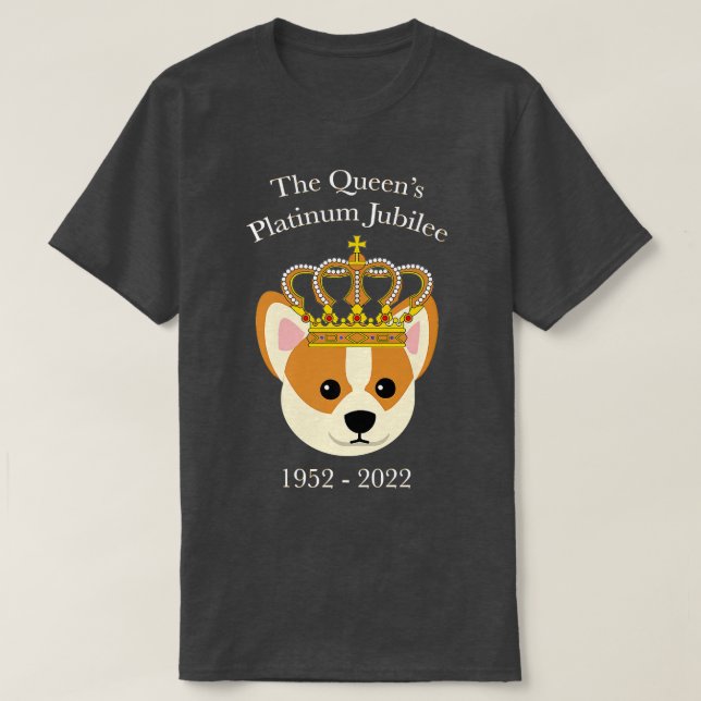 The Queen Platinum Jubilee Corgi With Crown Dog Lo T-Shirt (Design Front)